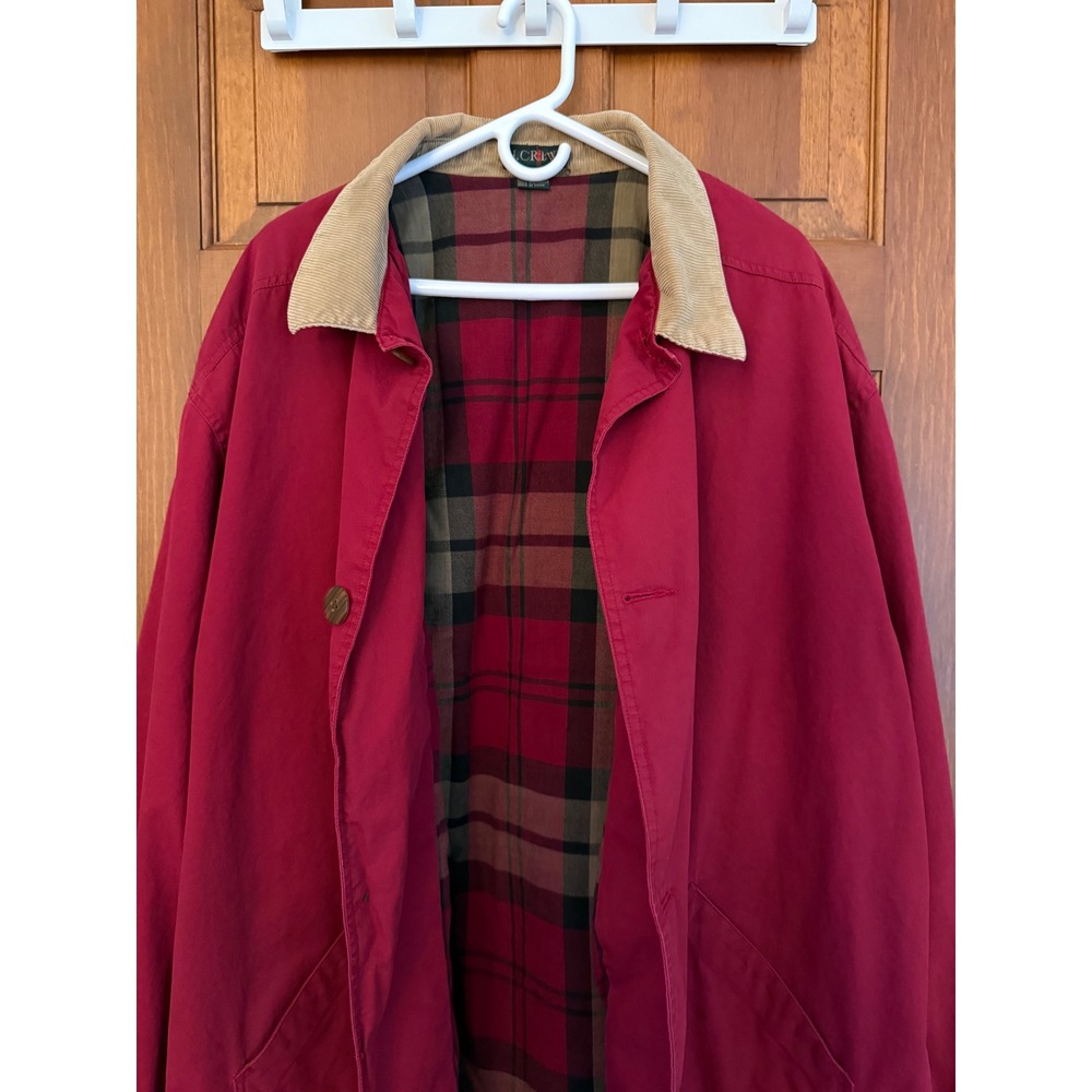 J. Crew Oarsman Barn Jacket Mens XXL Red Flannel-Lined Chore Coat Corduroy Trim